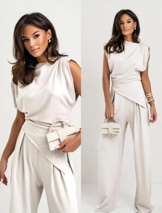 Asymmetric Hem Top And Wide Leg Trouser set