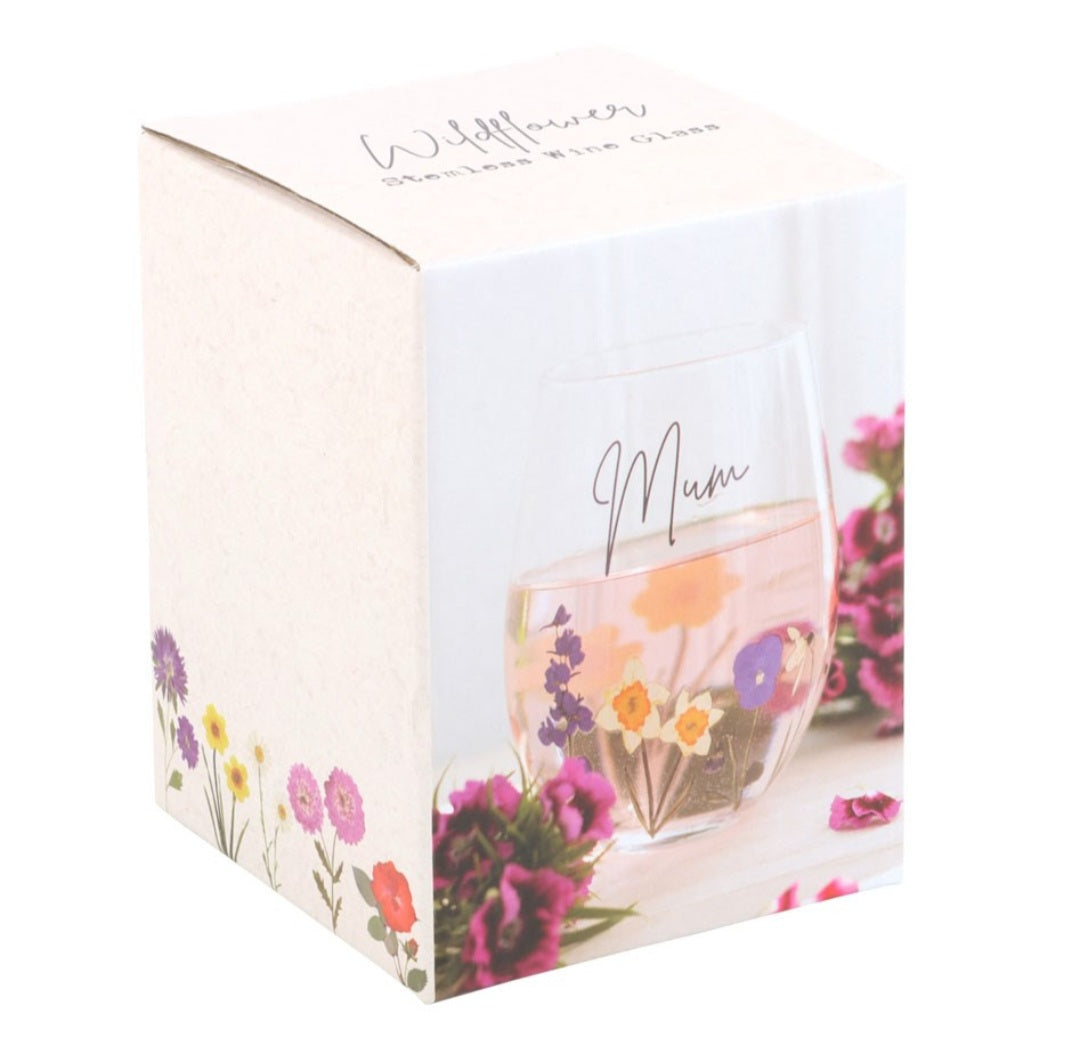 Mum stemless wineglass